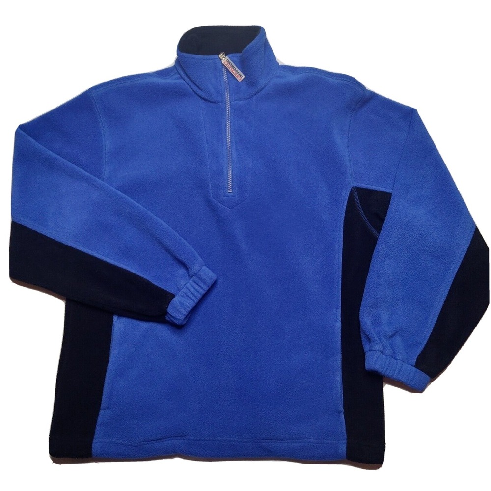 Giordano Men Medium Blue‎ Black Colorblock 1/4 Zip Mock Neck Fleece Pullover